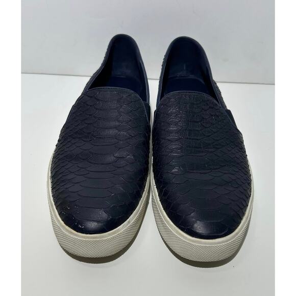 VINCE CAMUTO Dark Blue Snake-Embossed Leather Slip-On Sneakers Loafers Womens 9M - Picture 2 of 8